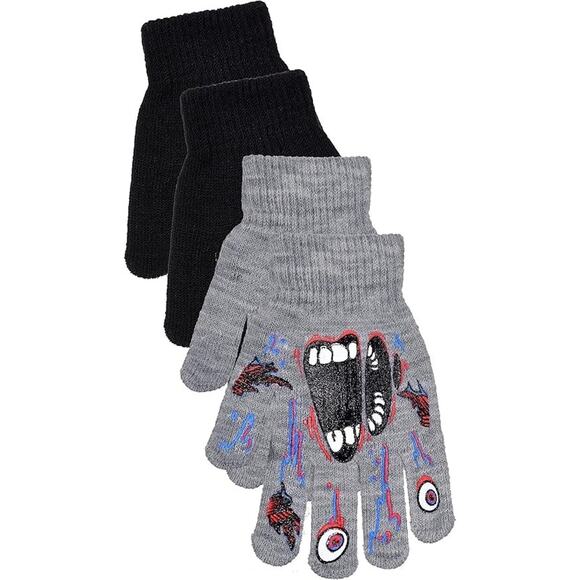 Boys 2 pairs of Gloves: 1-Halloween AND 1-Black (Monster Gray) - Picture 3 of 3